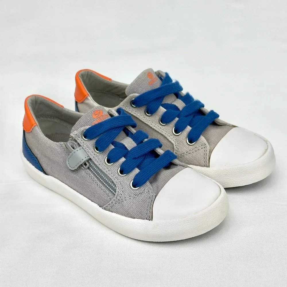 Geox Boy's Gisli Canvas Sneaker Lace‎ up/Zipper-Strap Gray Blue US 12/ EUR 30